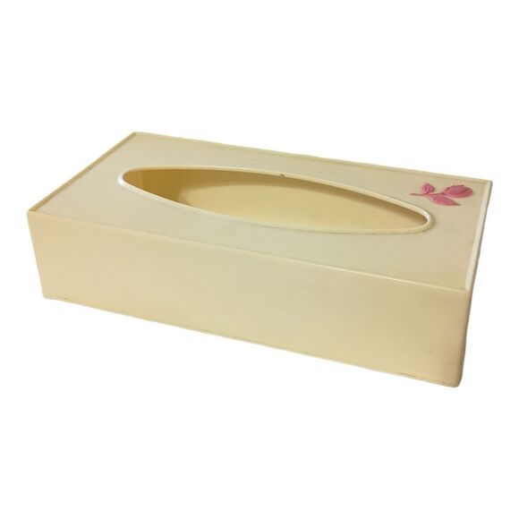 VIntage Tissue Box Cover Holder Fesco Plastic Beige Pink Rose Celluloid Plastic. - Picture 5 of 16